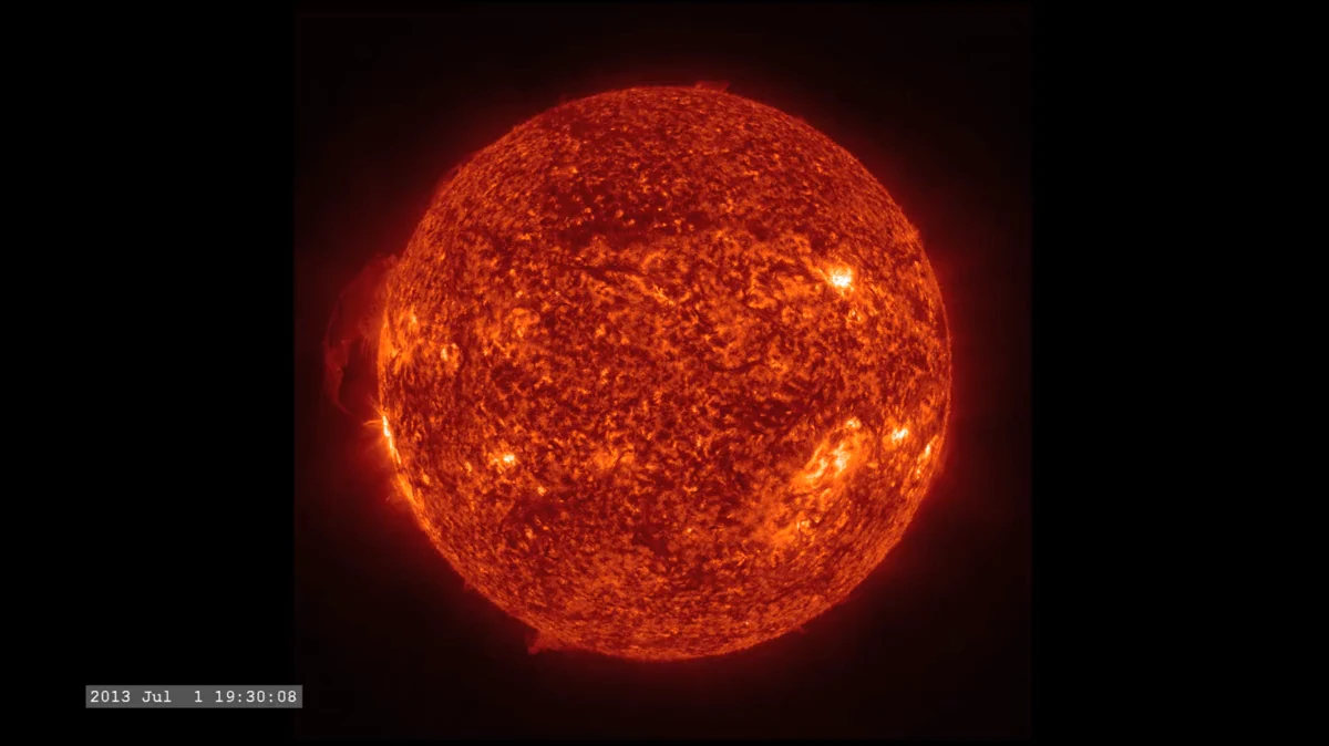 Archival false-color SDO/AIA 304 image of a solar prominence on July 1, 2013.
